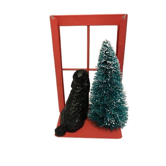 Black Poodle Bottle Brush Christmas Tree Dog in Window Figure Decor Vtg - Picture 3 of 3